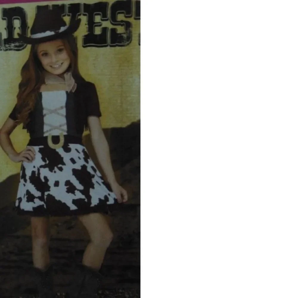 Cowgirl & Cowboy Boots Halloween Costume 4/6 Brown Dress, Hat, Scarf 4 Pc Girls - Picture 5 of 13